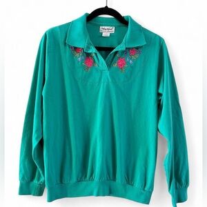 Anthony Richards Spring Kelly Green/Teal with Embroidered Florals-Size L